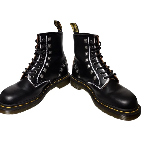 Dr. Martens 1460 Stud Leather Black Rolled Vintage Smooth Boots - Picture 3 of 11